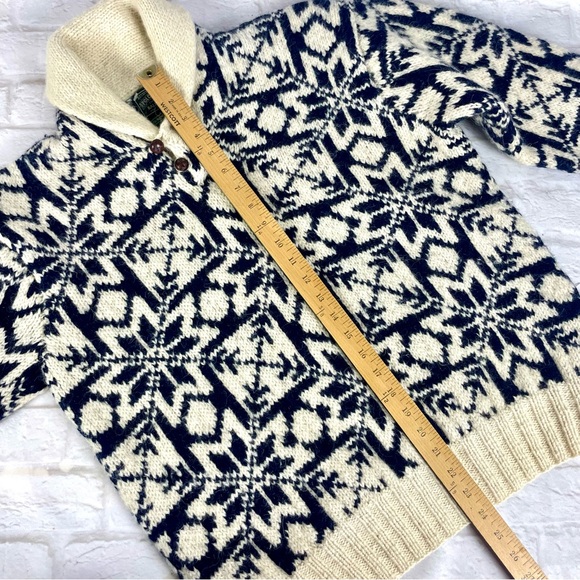 Vtg 90 Polo Country Snowflake Shawl Collar Hand Knit Wool Sweater M - Picture 9 of 10